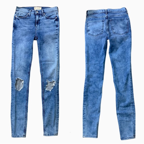 Free People Busted Knee Skinny High-Rise Denim Jeans 26 - Picture 2 of 8